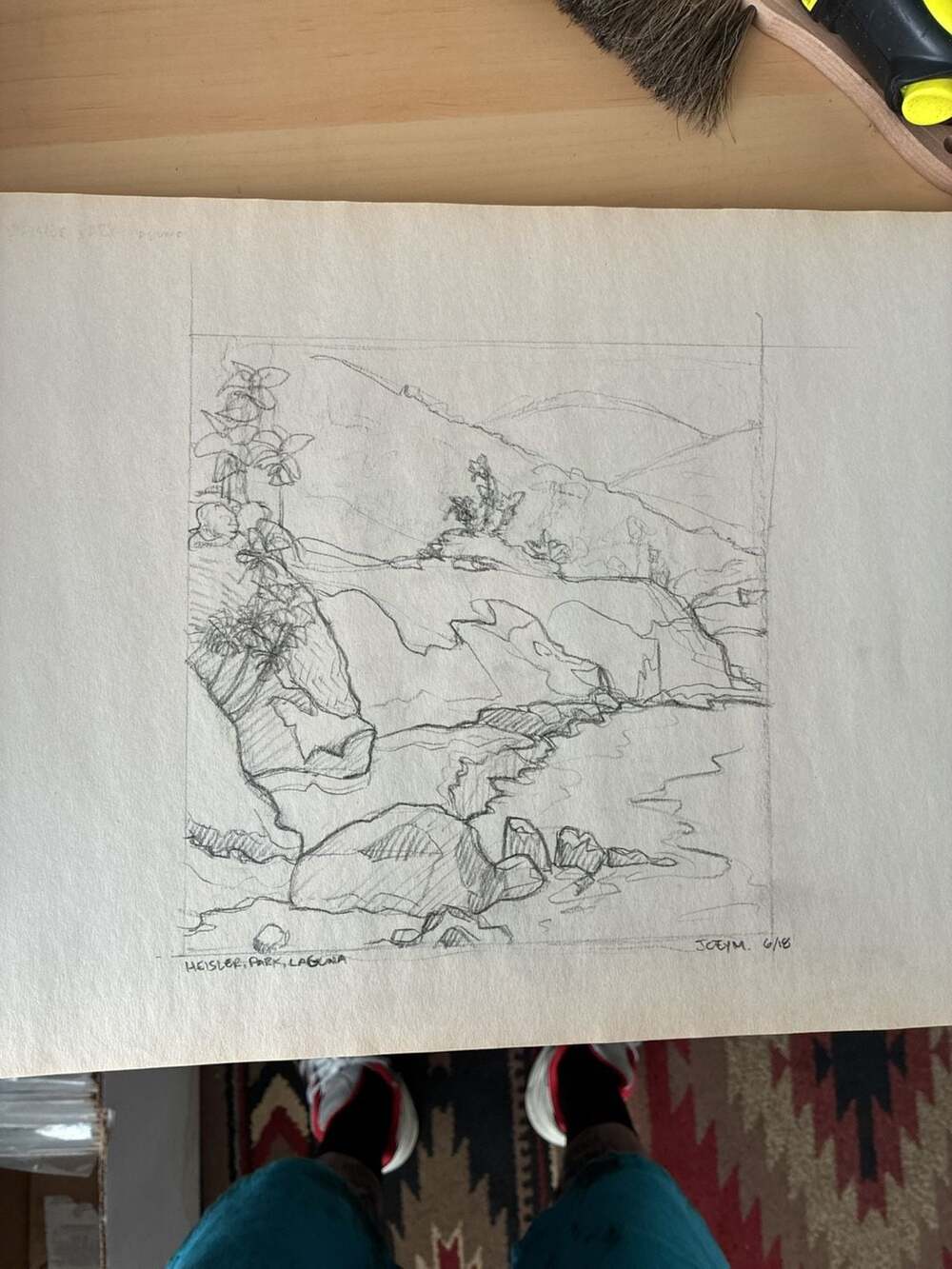 Original Pencil Drawing of Heisler Park Laguna Beach by Joey M.